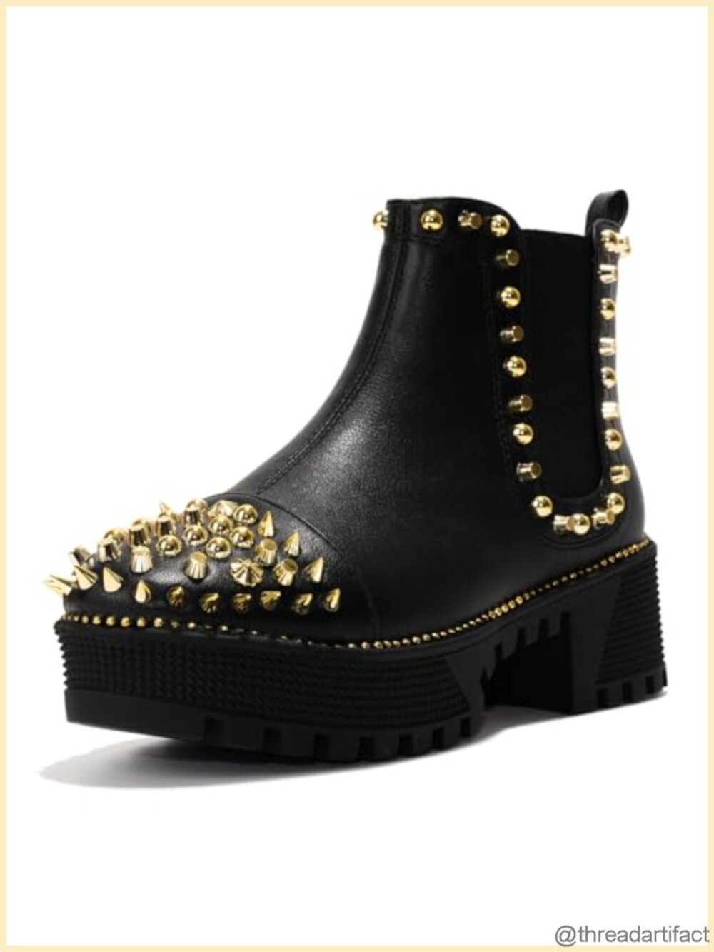 Spiky Platform Combat Boots Studded Pull-On Ankle Booties